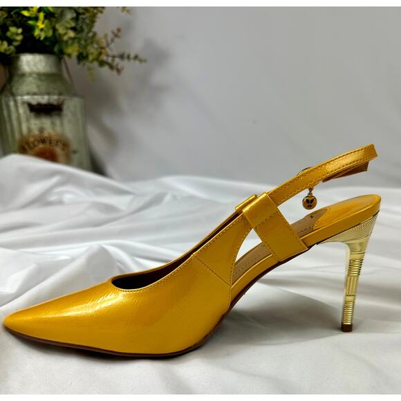 J. Reneé Sirmati Slingback Pointed Toe Pump Marigold Yellow Patent 8.5 - Picture 9 of 16